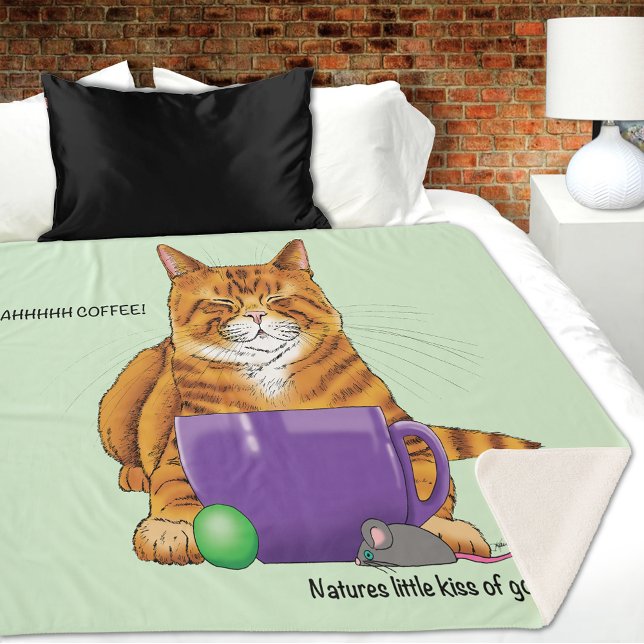 Manta Sherpa Naranja Ginger Coffee Cat Funny (Subido por el creador)