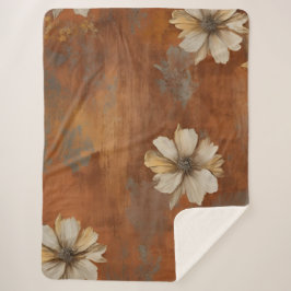 Manta Sherpa Naranja quemado Beige Gray Granja floral grande