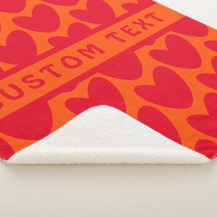Manta Sherpa Naranja retro y corazones rojos groovy
