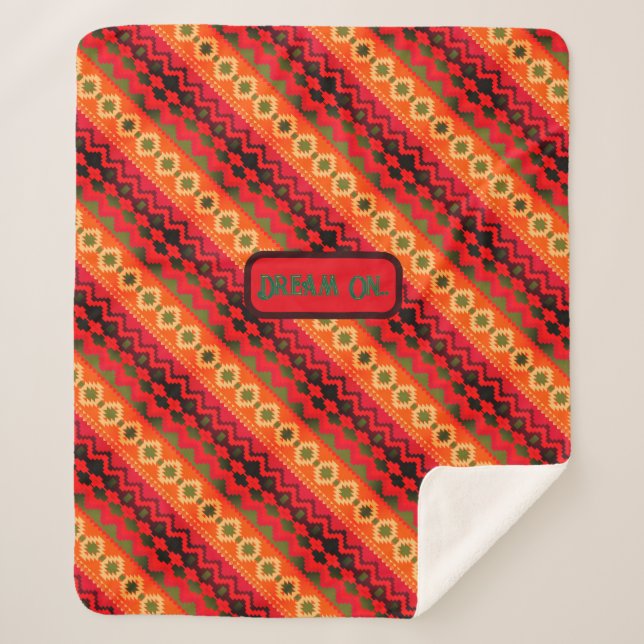 Manta Sherpa Naranja rojo azteca verde (Anverso)