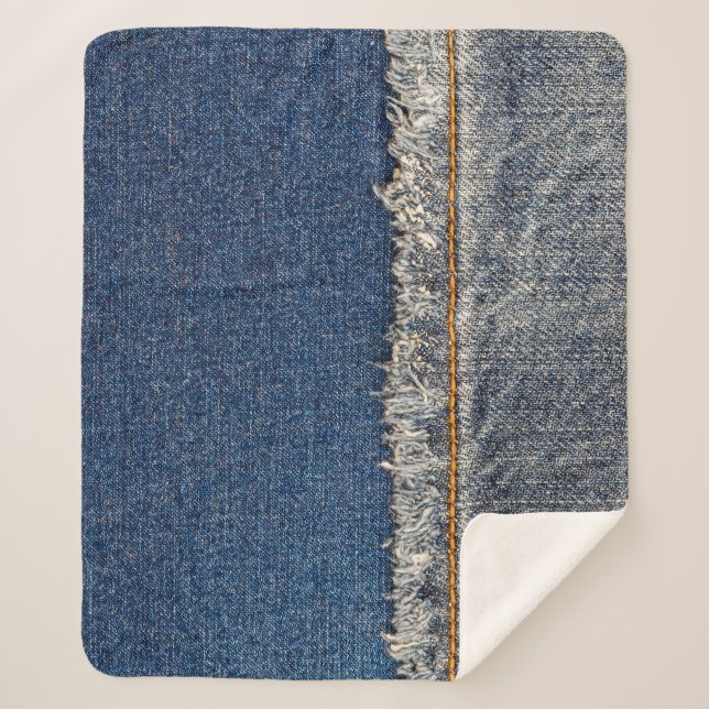 Manta Sherpa Naranja Stitch, Parche De Doble Denim. (Anverso)