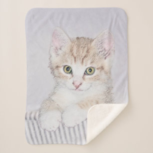 Manta Sherpa Naranja Tabby Kitten Pintura - Arte Gato Original