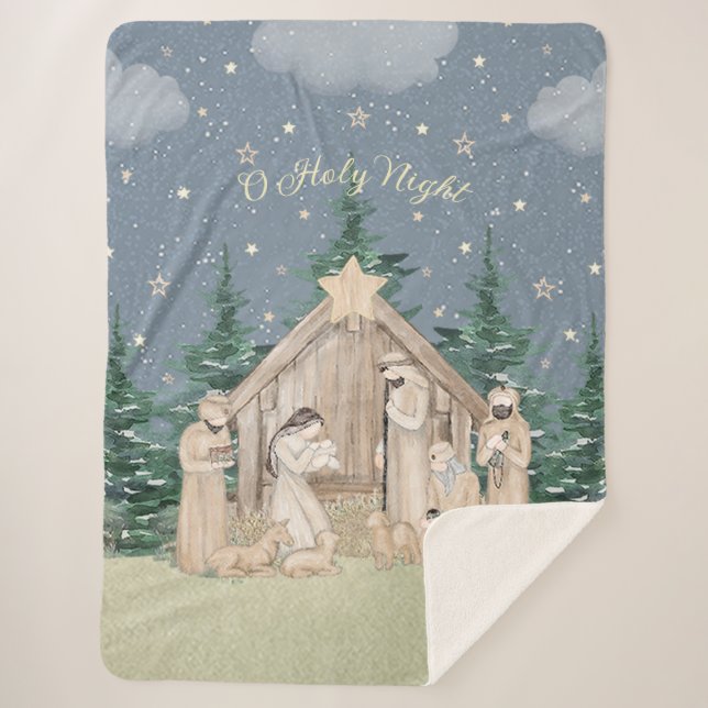 Manta Sherpa Natividad de los Navidades acuarelas (Anverso)