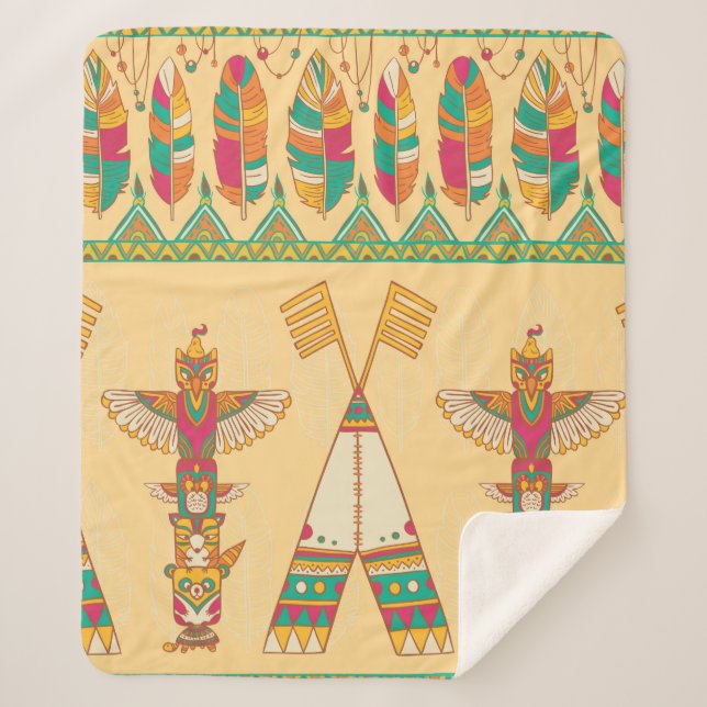 Manta Sherpa Nativos americanos nativos ornamentales sin costur (Anverso)