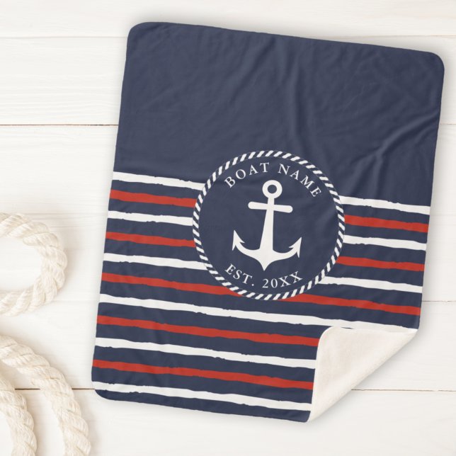 Manta Sherpa Nautical Anchor Naval Blue White Red Boot Nombre (Subido por el creador)