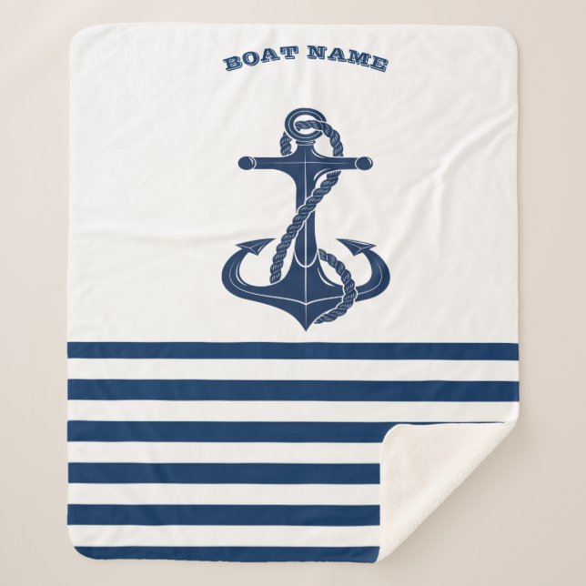 Manta Sherpa Nautical Boat Name,Anchor Naval Rayas Blancas Azul (Anverso)