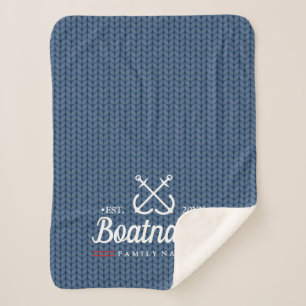 Manta Sherpa Nautical Boat Name Navy Blue Knitus Pattern