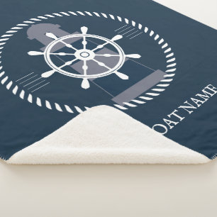 Manta Sherpa Nautical Bote Name Navy Blue