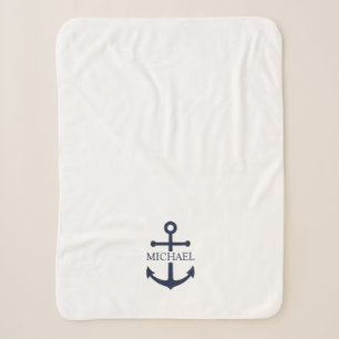 Manta Sherpa Nautical Navy Blue Anchor Nombre Personalizado