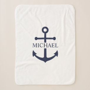 Manta Sherpa Nautical Navy Blue Anchor Nombre Personalizado