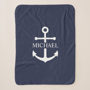 Manta Sherpa Nautical Navy Blue Anchor Nombre Personalizado