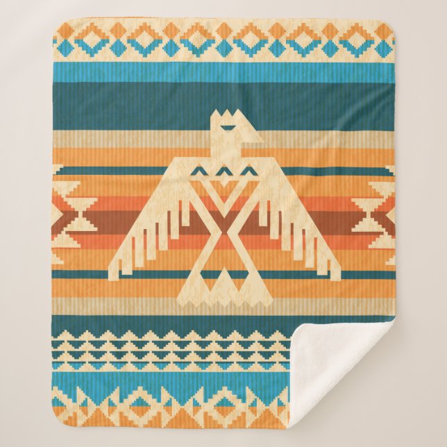 Manta Sherpa Navajo style abstract seamless pattern with eagle  (Anverso)
