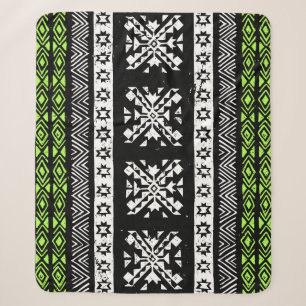 Manta Sherpa Navajo tribal, patrón verde blanco negro.
