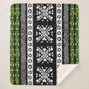 Manta Sherpa Navajo tribal, patrón verde blanco negro.