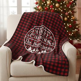 Manta Sherpa Navidad Alegre Personalizada a Cuadros Rojos y Neg