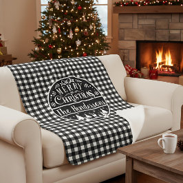 Manta Sherpa Navidad Alegre Personalizada de Cuadro Negro y Bla
