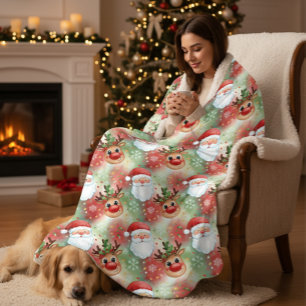 Manta Sherpa Navidad caprichosa patrón Santa & Reno