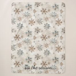 Manta Sherpa Navidad Copos de Nieve Marrón Azul Crema