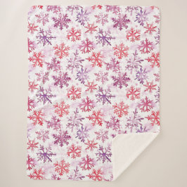 Manta Sherpa Navidad Copos de Nieve Rojo Purpura