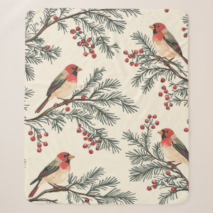 Manta Sherpa Navidad Crema de Bayas de Pino Cardinal Rojo Vinta