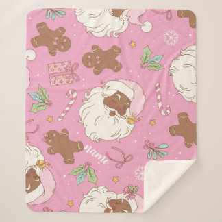 Manta Sherpa Navidad Pastel Rosa Santa Negro y Bailarina