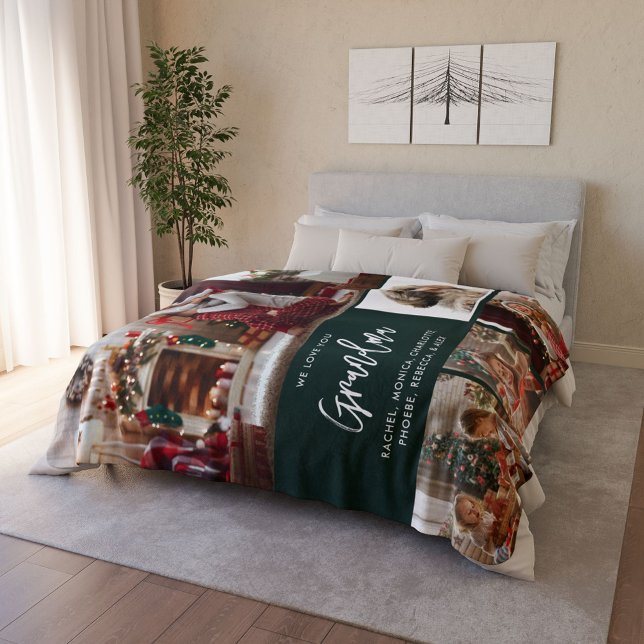 Manta Sherpa Navidades Abuela 5 fotos con Mascota personalizado (Christmas Gramdma Photo Collage with Pet Dog Picture Personalized Fleece Blanket)