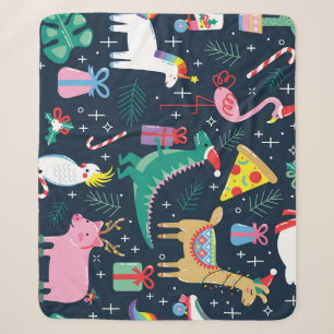 Manta Sherpa Navidades Animales, Diseño Cutáneo Y Sin Marea.