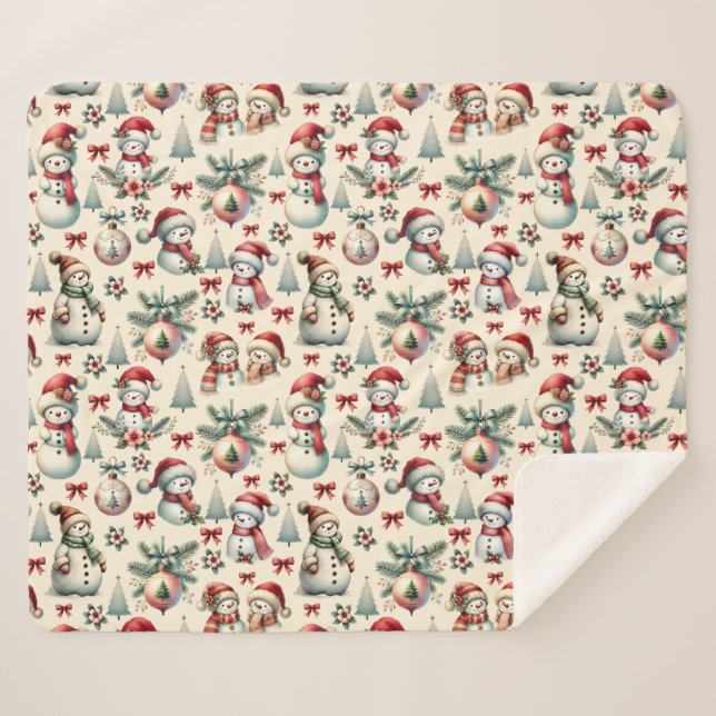 Manta Sherpa Navidades artesanales del país Snowman (Anverso (horizontal))