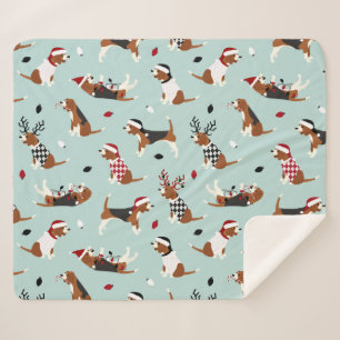 Manta Sherpa Navidades Beagles Blue Sherpa Blanket