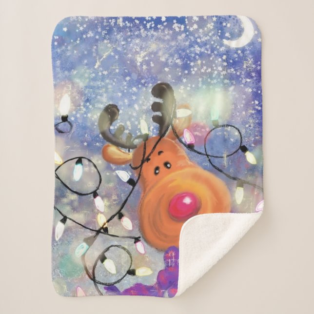 Manta Sherpa Navidades bebé Sherpa Blanket regalo reno feliz (Anverso)