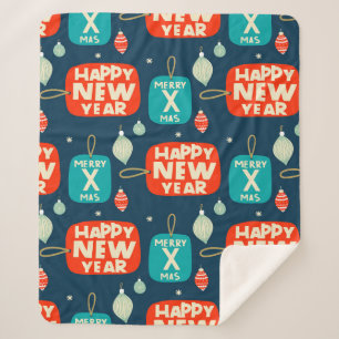 Manta Sherpa Navidades bolas y ornamentos patrón vintage hacia 