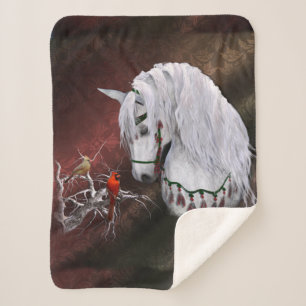 Manta Sherpa Navidades Caballos y cardenales Sherpa Blanket