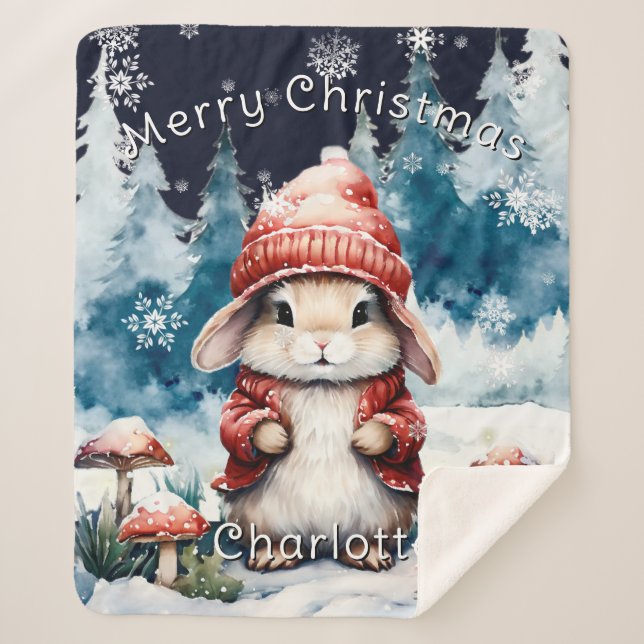 Manta Sherpa Navidades caprichosos Bunny Personalizado (Anverso)