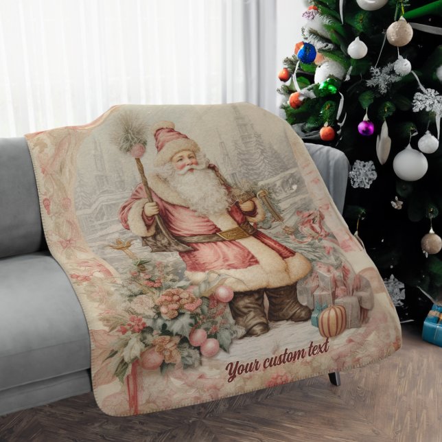Manta Sherpa Navidades clásicos de Santa Elegance (Nostalgia Santa Claus Vintage Home decor with personalization, Throw Blanket for Couch)
