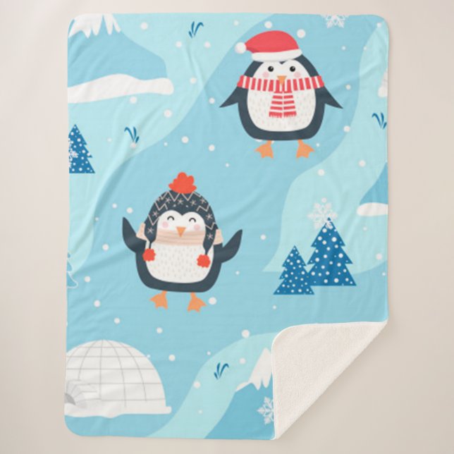Manta Sherpa navidades con pingüino (Anverso)