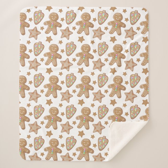 Manta Sherpa Navidades Cute Gingerbread Patrón de Cookie (Anverso)