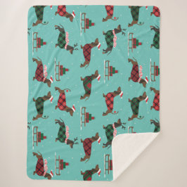 Manta Sherpa Navidades Dachshunds con suéter y Santa Hat