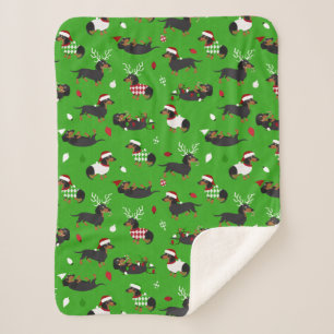 Manta Sherpa Navidades Dachshunds Green