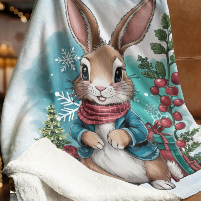 Manta Sherpa Navidades de acuarela de invierno (Winter Bunny Watercolor Christmas Sherpa Blanket
)