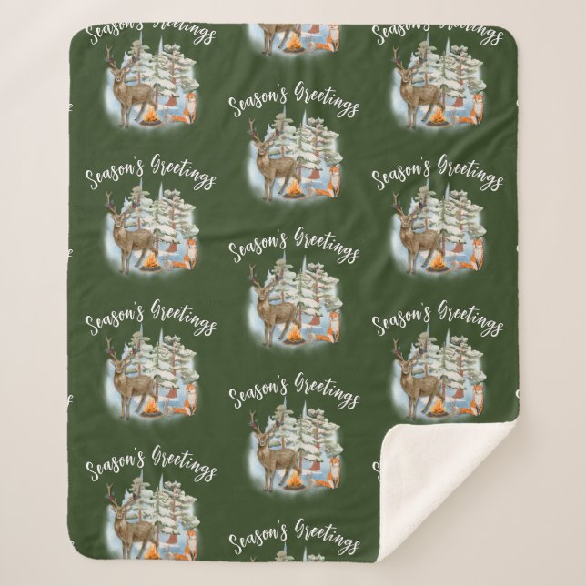 Manta Sherpa Navidades de animales de Woodland Media Sherpa Bla (Anverso)