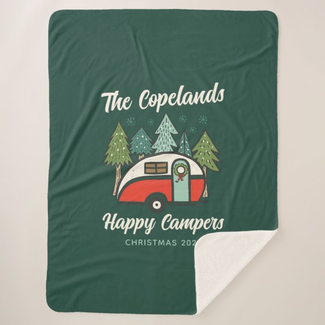 Manta Sherpa Navidades de Campers Happy Personalizado (Anverso)