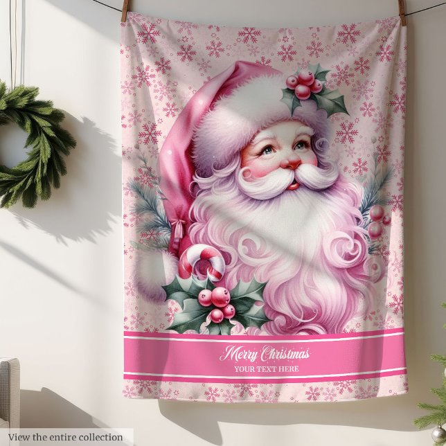 Manta Sherpa Navidades de Chicas Rosa Santa Blanket (Personalized Pink Santa Blanket Girls Christmas)