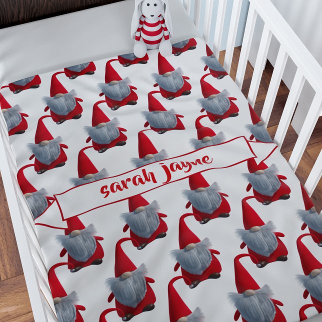 Manta Sherpa Navidades de clase Gnome Patrón Niños personalizad (A cute Christmas gnome pattern festive sherpa blanket. Just add your name)