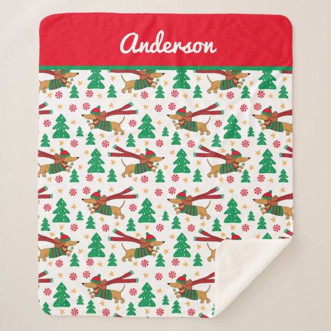 Manta Sherpa Navidades de Dachshund Sherpa Blanket (Anverso)