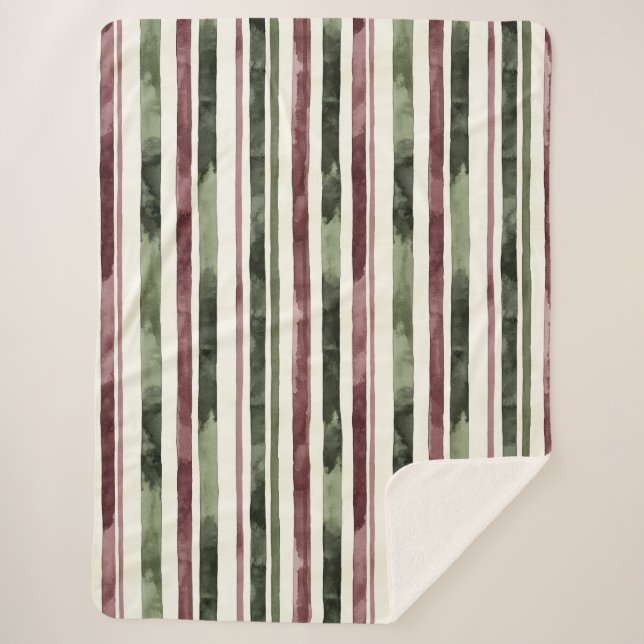 Manta Sherpa Navidades de Green Burgundy Stripes (Anverso)