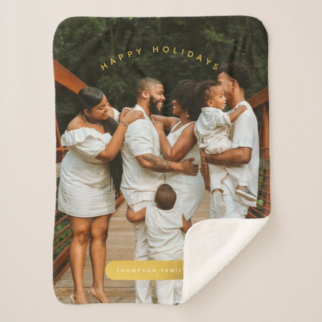 Manta Sherpa Navidades de la familia Personalizado Dorada Photo (Anverso)