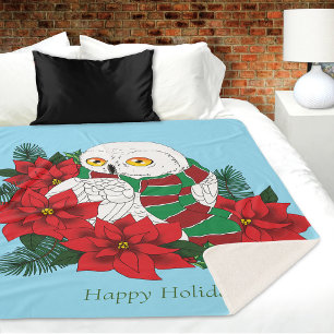 Manta Sherpa Navidades de la Poinsettias Rojas de Lechuza Nevad