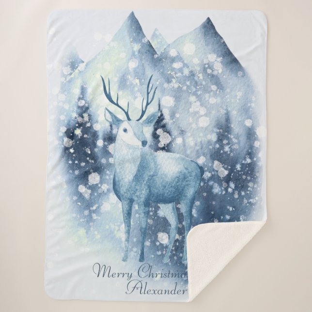 Manta Sherpa Navidades de las Montañas Snowy de Winter Deer (Anverso)