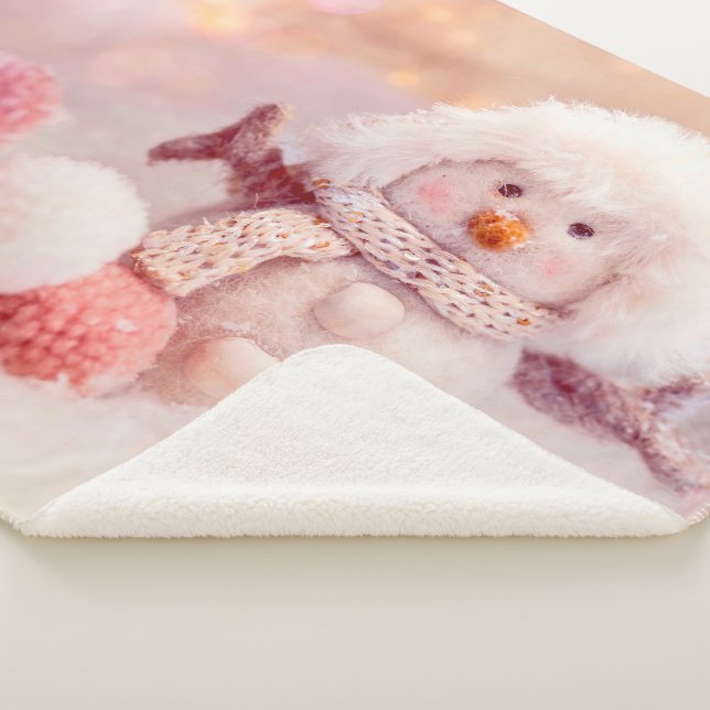 Manta Sherpa Navidades de Snowman color rosa y blanco (3/4)