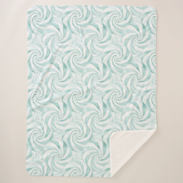 Manta Sherpa Navidades de Swirls White Swirls Aqua Mint (Anverso)